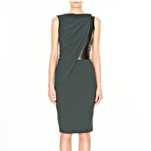 Alexander Wang Green Asymmetric Draped Dress with Leather Bodice